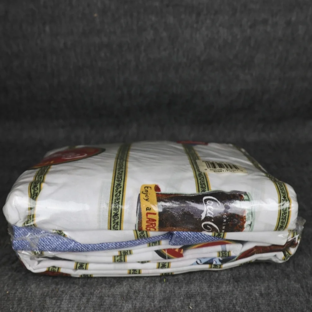 Vintage Coca-Cola Double Sheet Set Ice Cold Bottle Stripe Full Pattern Bedding